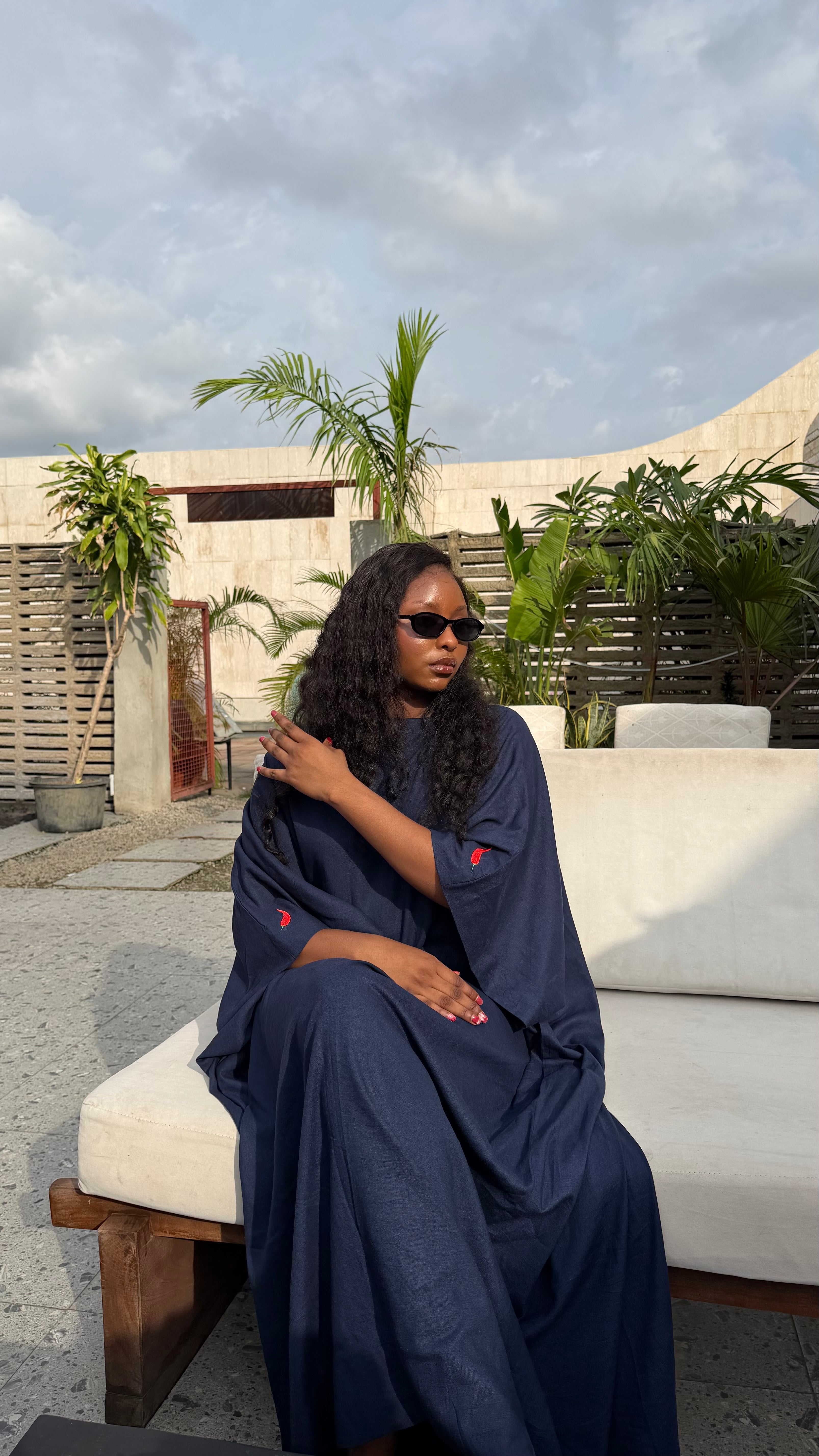 Navy blue chill-i kaftan (with double chilli symbol)